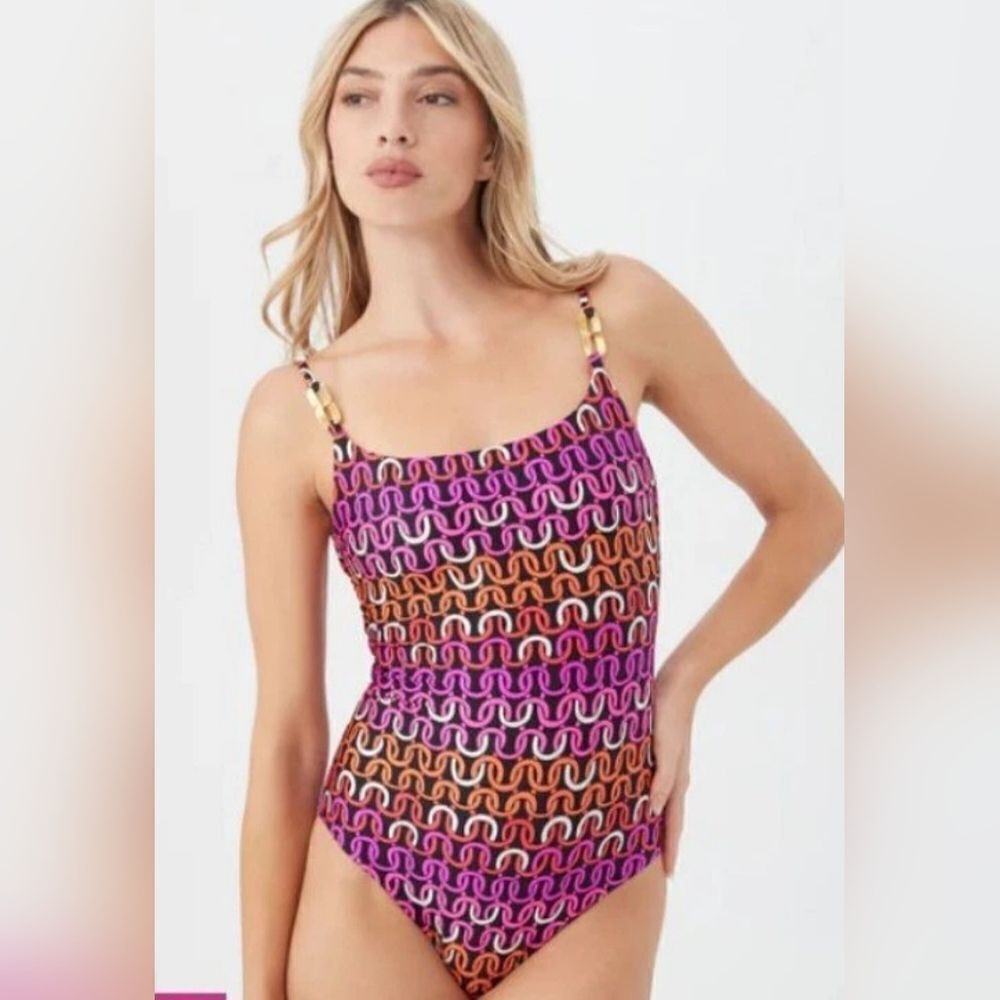 Trina Turk echo chain scoopneck one-piece swimsuit NWOT size 8